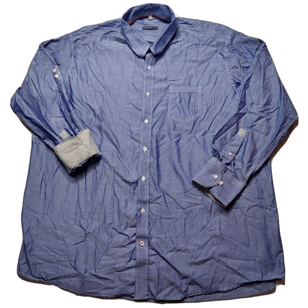 VISCONTI‎ Men Big 2XL Blue 2-Ply Mercerized Cotton Button-Up Long Sleeve Shirt